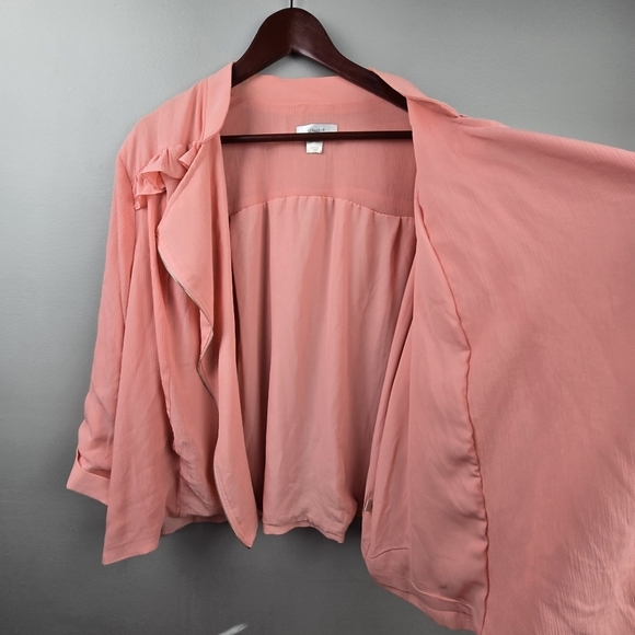 CJ BANKS Chic Ruffled Zip Cardigan Jacket Pink Womens Plus Sz 3X Dressy feminine - Picture 3 of 13